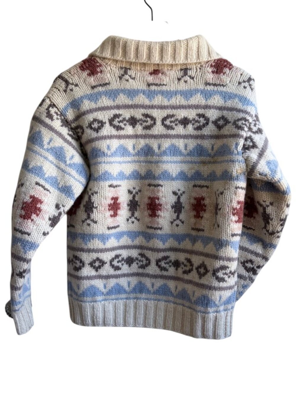 Vintage Hand Made Chunky Heavy Wool Cardigan Sweater Nordic Collared - Picture 3 of 4